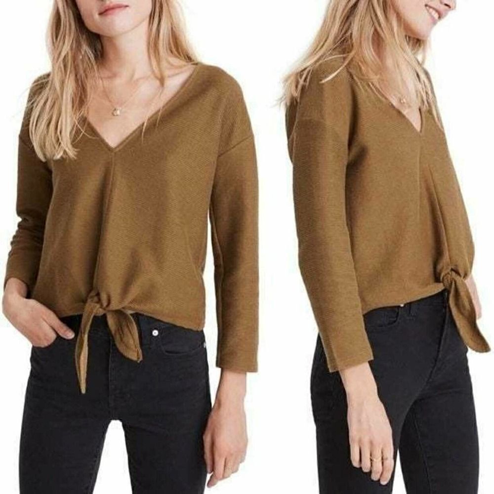 Madewell Texture & Thread Tie-Front Top asparagus green size M